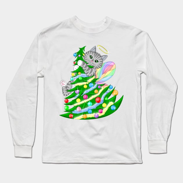 Christmas Tree Fairy Cat Long Sleeve T-Shirt by MelanieJeyakkumar